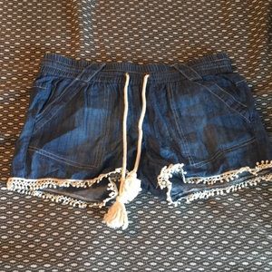 Drawstring blue jean shorts